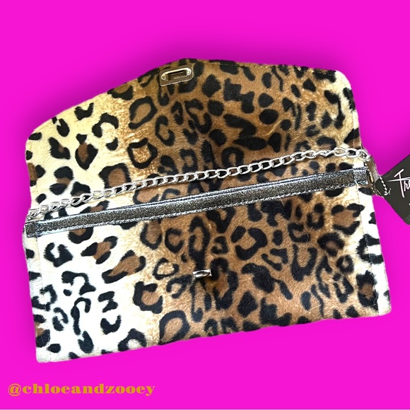 Y2K VINTAGE NWT Trophy Queen Gunmetal Gray Glitter / Leopard Clutch 🍒 RARE Pinup - Picture 10 of 11